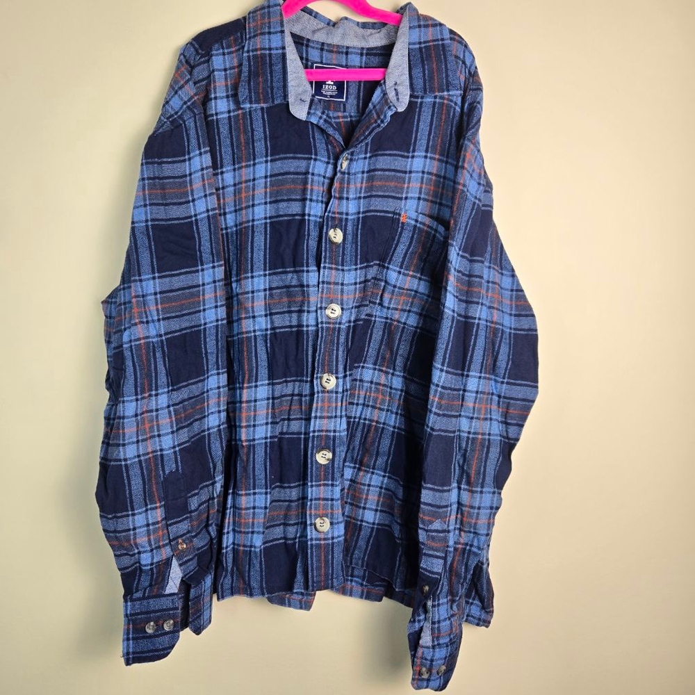 Men's IZOD Blue Orange Plaid Casual Button Down Shirt XL